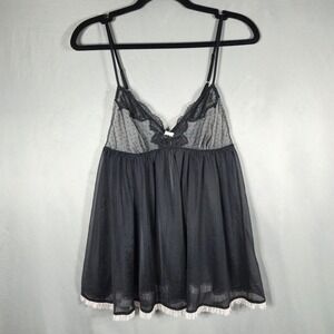 Victoria's Secret Babydoll Chemise Womens M Black Lace Swiss Dot Lingerie